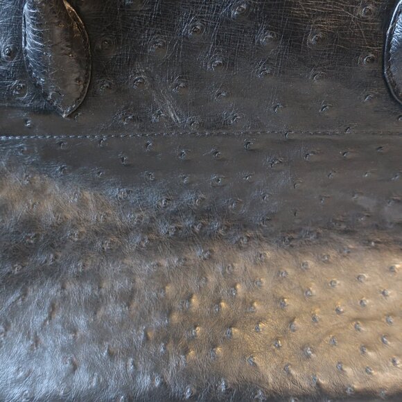 Womens Bloomingdale's Black Ostrich Embossed Satchel Shoulder Tote Handbag - Picture 9 of 16